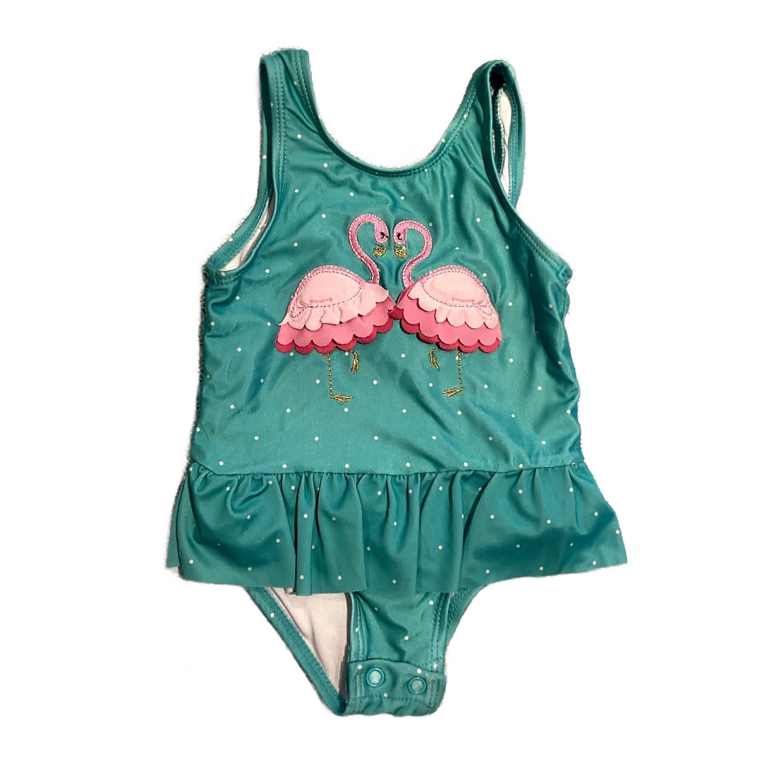 9-12 Girls Crown & Ivy Turquoise One Piece w/Flamingo