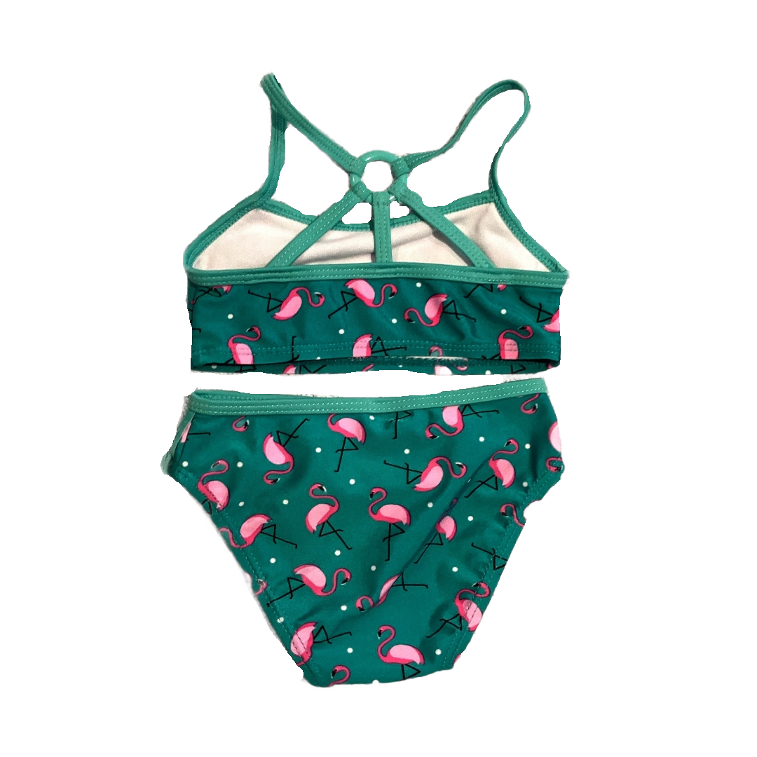 9-12 Girls Real Love Green Two Piece w/Flamingos
