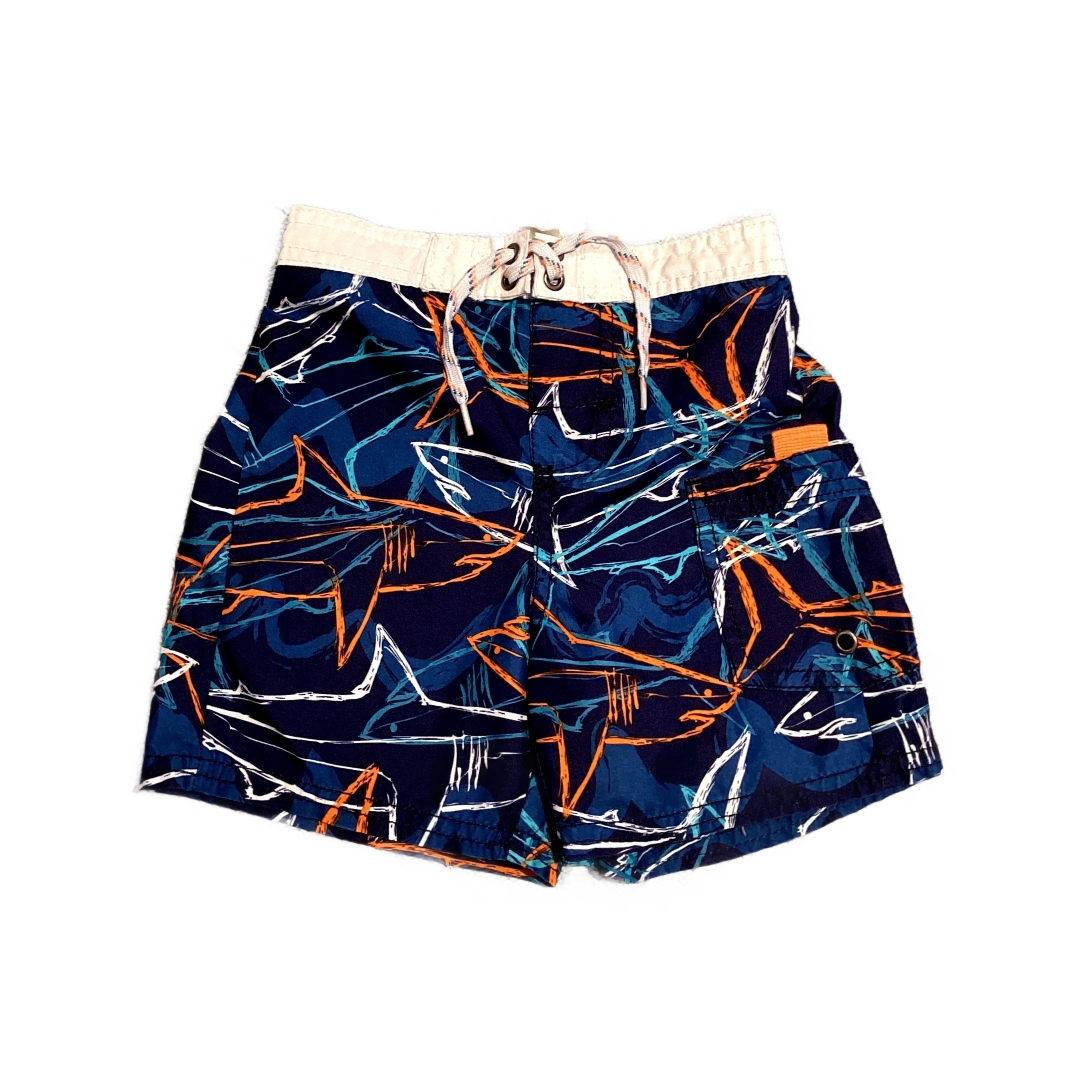 2T Boys Osh Kosh Blue Swim Trunks w/Orange Sharks