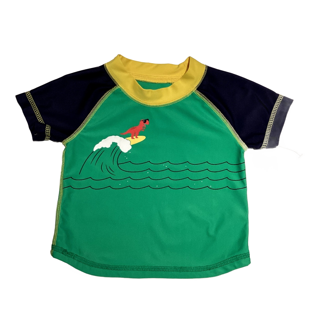 3-6 Boys Baby Gap Green, Navy and Yellow Dinosaur Surfing Swim Shirt