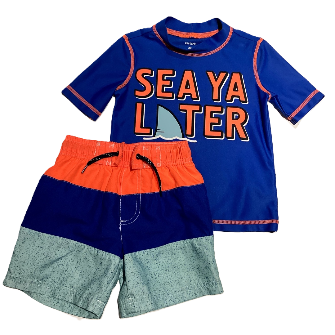 2T Boys Carter's Royal Blue See Ya Later Swim Shirt and Trunks