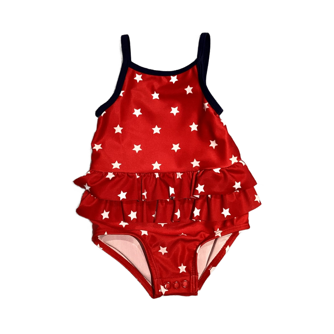 6-9 Girls Red One Piece Swimsuit w/White Stars