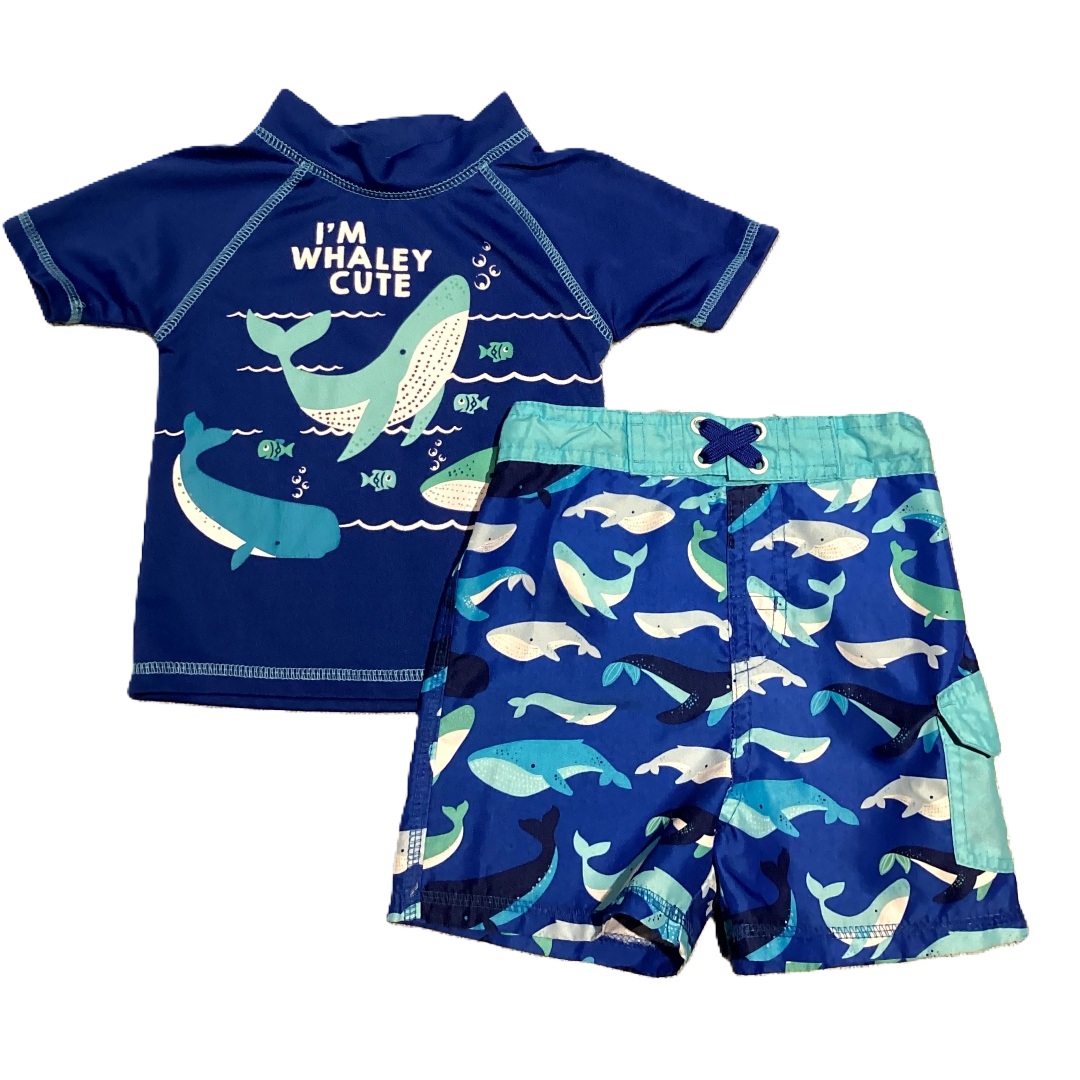 18-24 Boys Mickmack Royal Blue I'm Whaley Cute Swim Shirt w/Matching Trunks
