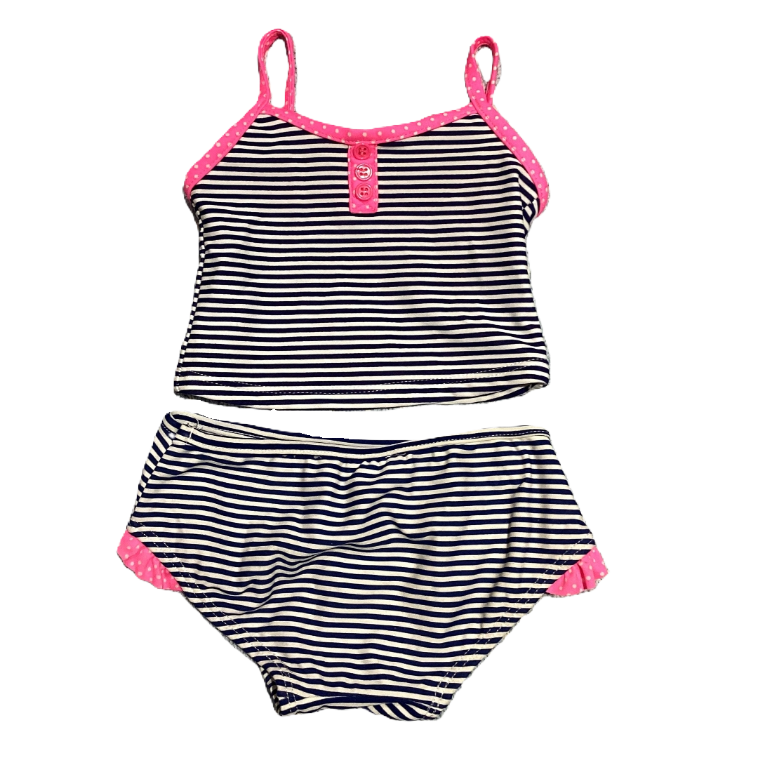6-9 Girls Carter's Blue/White Striped Two Piece Swimsuit w/Hot Pink Accents