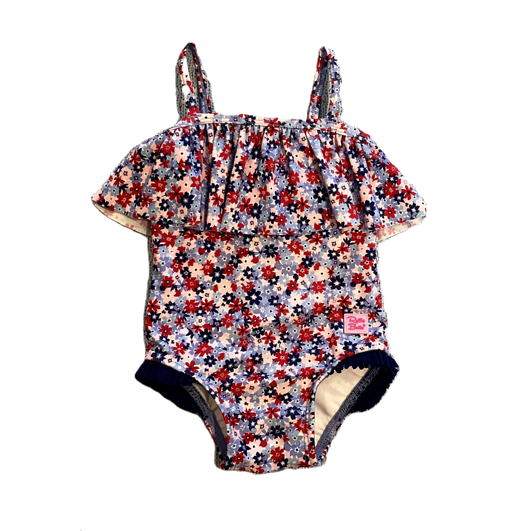 6-12 Girls Ruffle Butts Red/Pink/Blue Floral One Piece Swimsuit with Ruffles