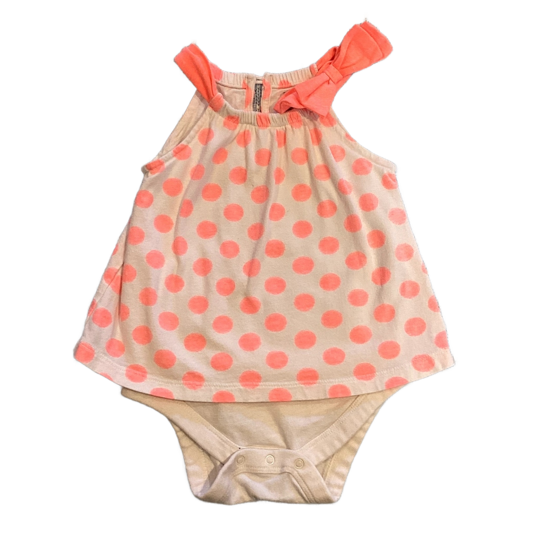 6-12 Girls Baby Gap Neon Orange/Pink Polka Dot Dress w/ Built-In Onesie