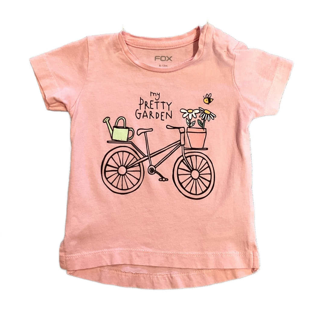 6-12 Girls Fox Light Pink My Pretty Garden T-Shirt, Fox Pink Skirt Match Set