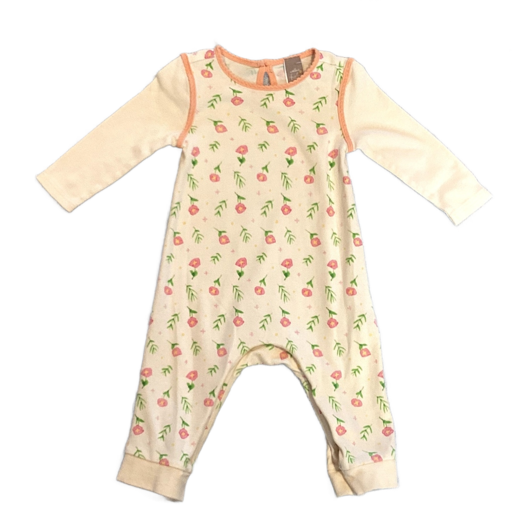 6-12 Girls Hallmark Baby Off-White Floral Jumpsuit w/Orange Scallop Detailing