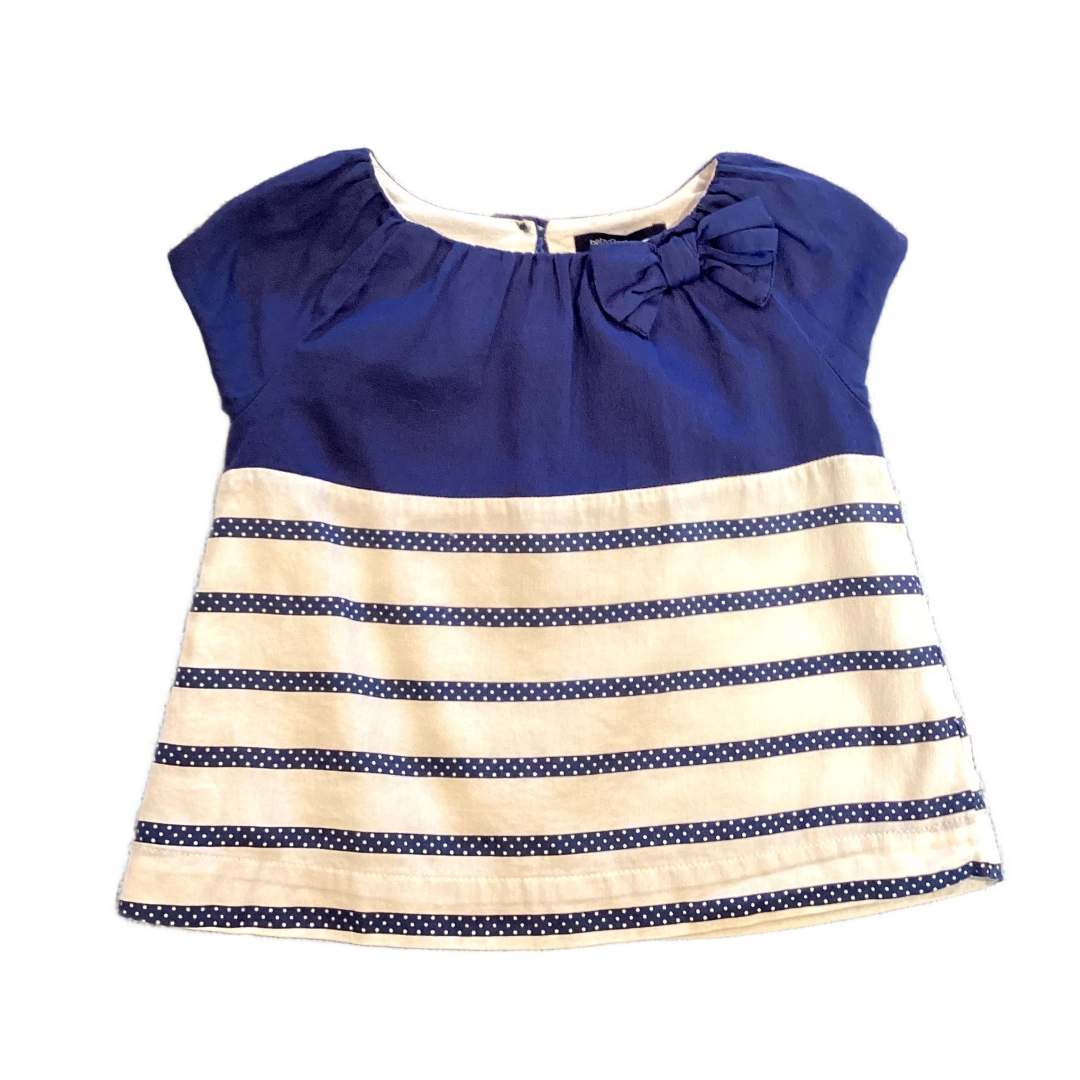 6-12 Girls Baby Gap Blue and White Polka-Dot Striped Top w/Bow