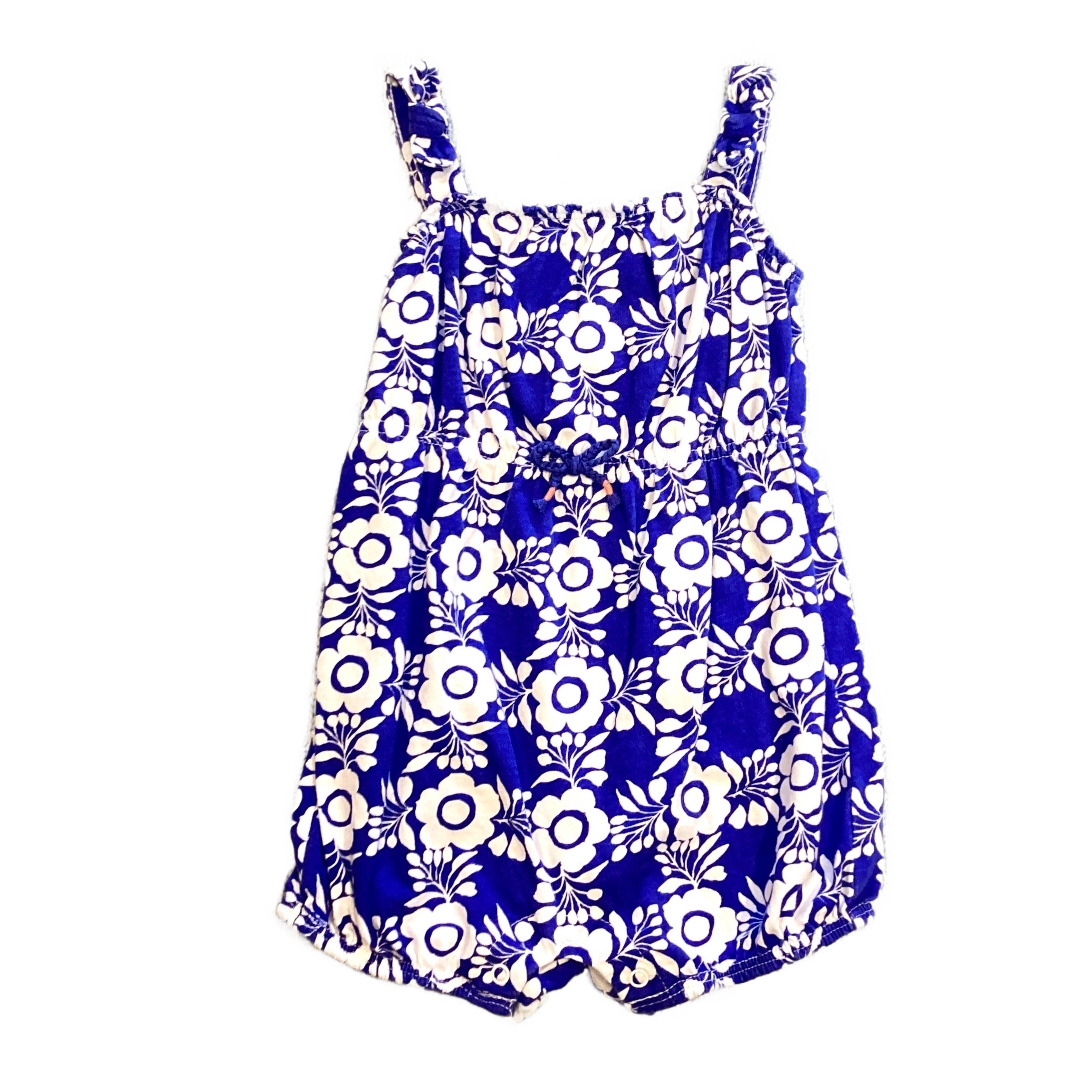 6-12 Girls Gymboree Royal Blue and White Floral Patterned Romper
