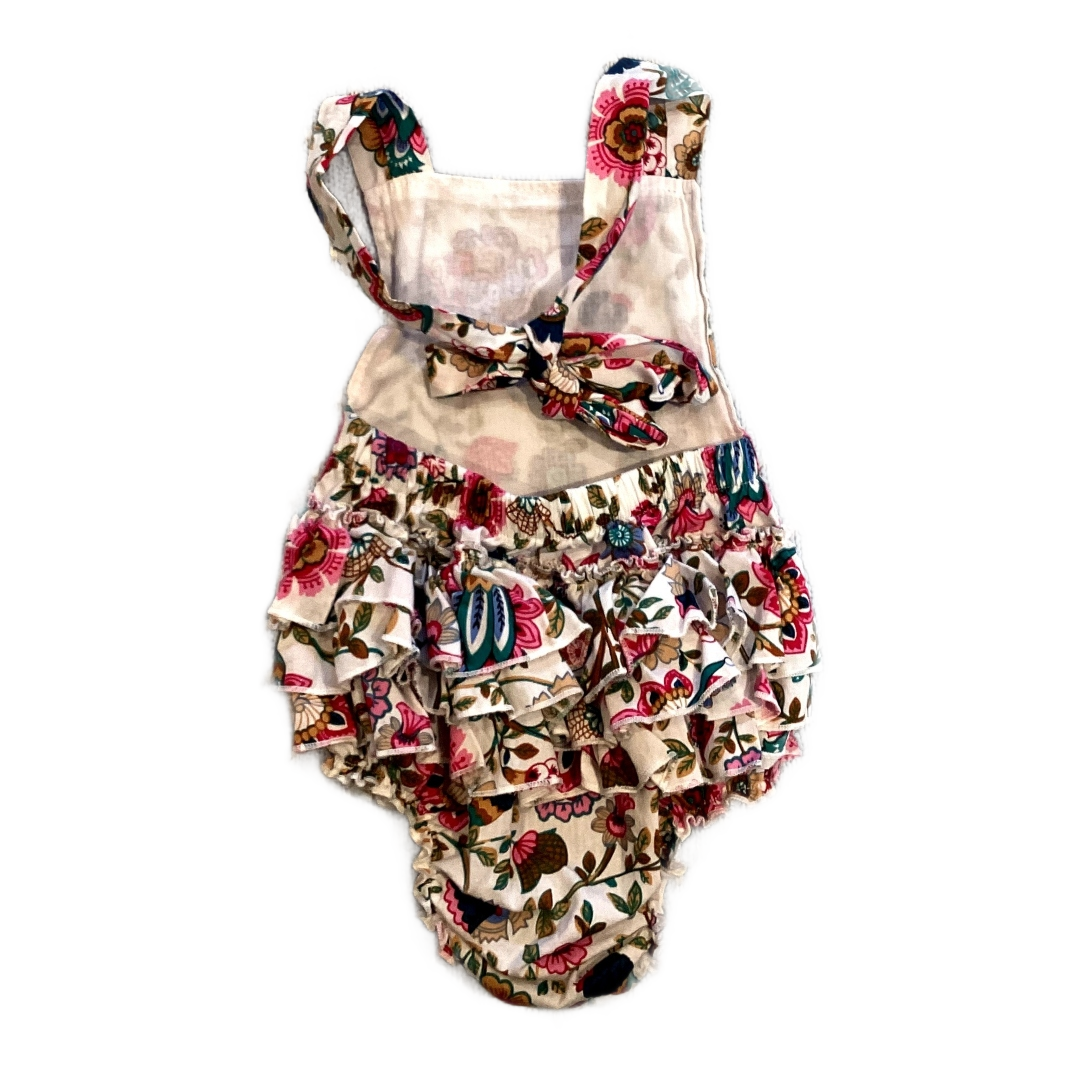 6-12 Girls Multi-Colored Paisley Print Halter Overalls w/Ruffled Bottom