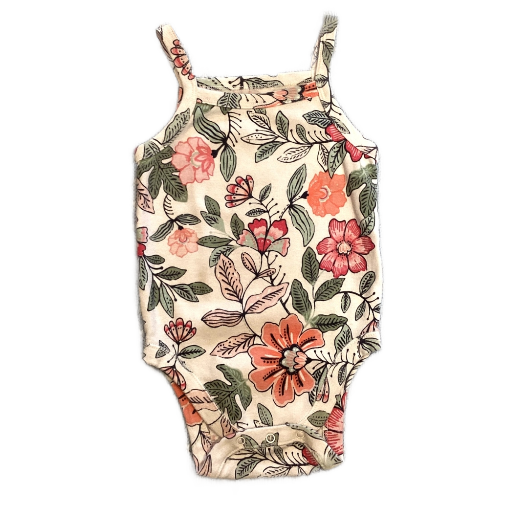 6-12 Girls Old Navy White and Multi-Colored "Faded" Floral Patterned Tank Top Onesie