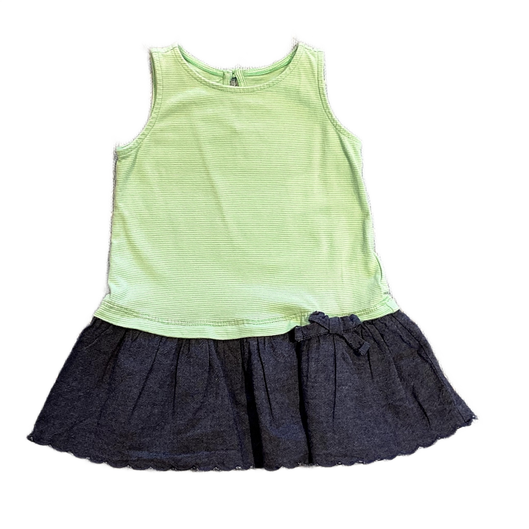 6-12 Girls Baby Gap Light Green and White Striped Dress w/Denim Scallops