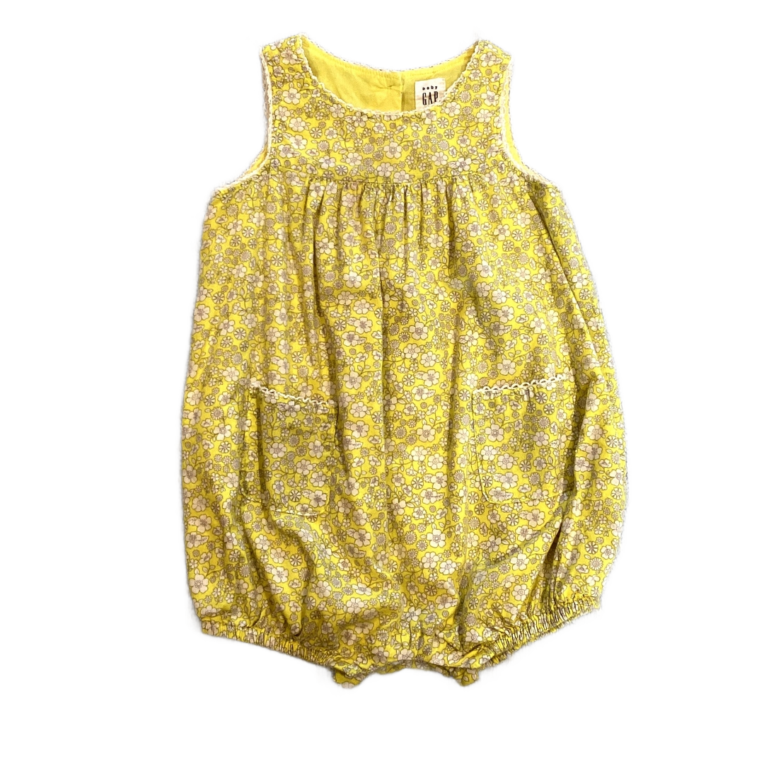 6-12 Girls Baby Gap Bright Yellow and White Floral Patterned Bubble Onesie