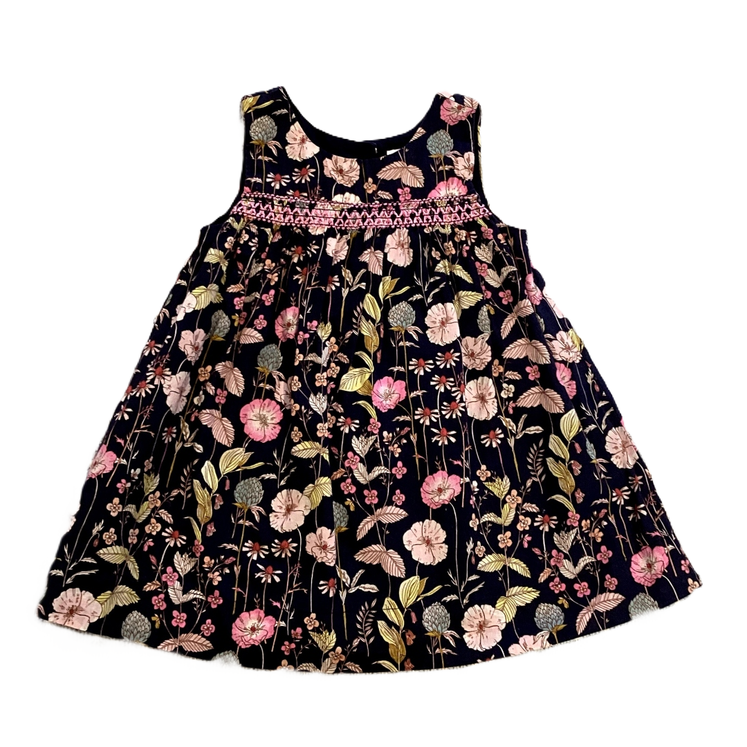 6-12 Girls Baby Gap Navy Blue Vintage Floral Patterned Dress w/Pink Stitching