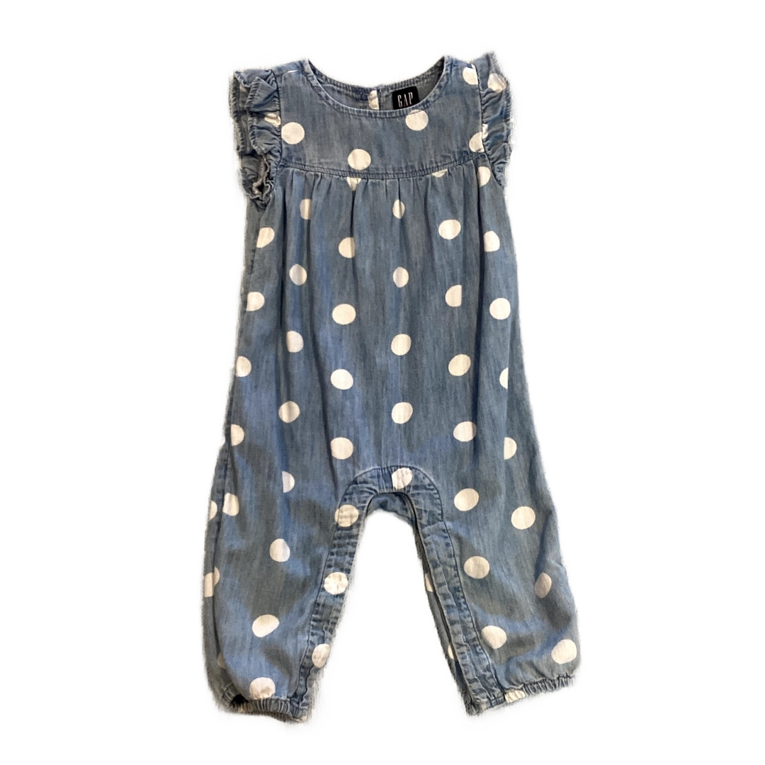 6-12 Girls Gap Denim Light Denim and White Polka Dot Jumpsuit w/Ruffled Sleeves