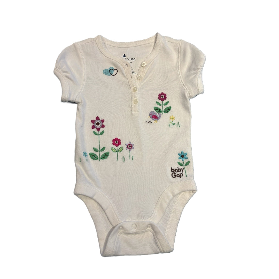 3-6 Girls Baby Gap White Onesie with Flowers and Birds