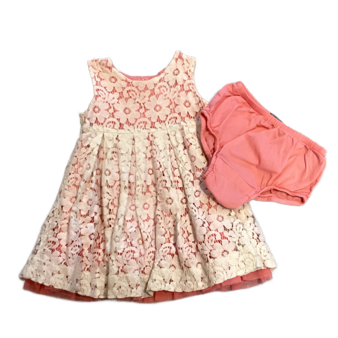 6-12 Girls Baby Gap Baby Pink and Off-White Lace Patterned Dress w/Matching Bloomers