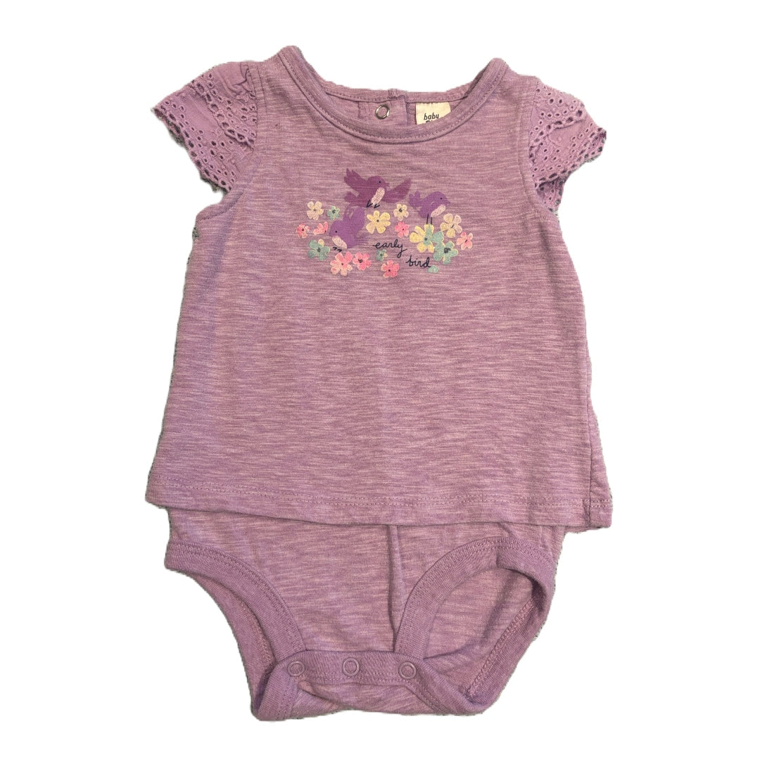 3-6 Girls Baby B'Gosh Purple Bird Top with Built-In Onesie