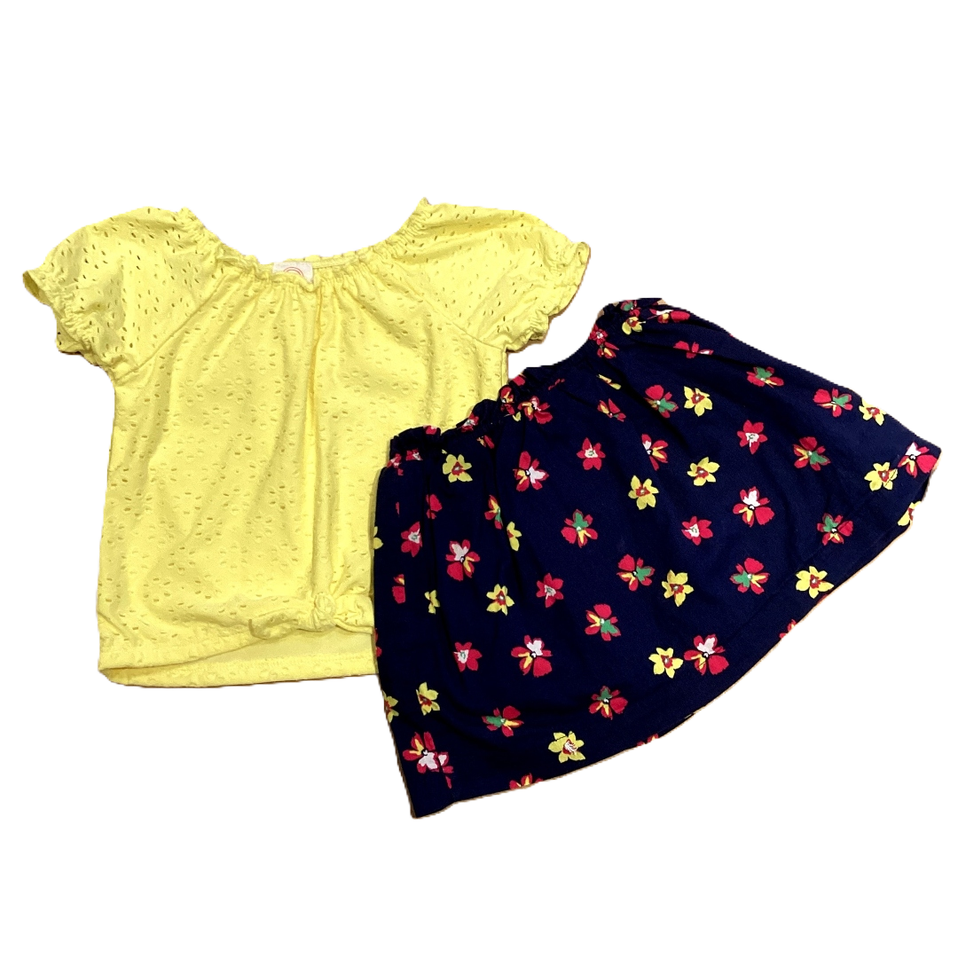 2T Girls Wonder Nation Bright Yellow Eyelet Shirt, Baby Gap Navy Floral Skirt