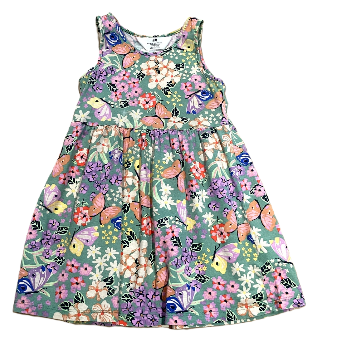 2T Girls H&M Moss Green Floral Dress w/Butterflies