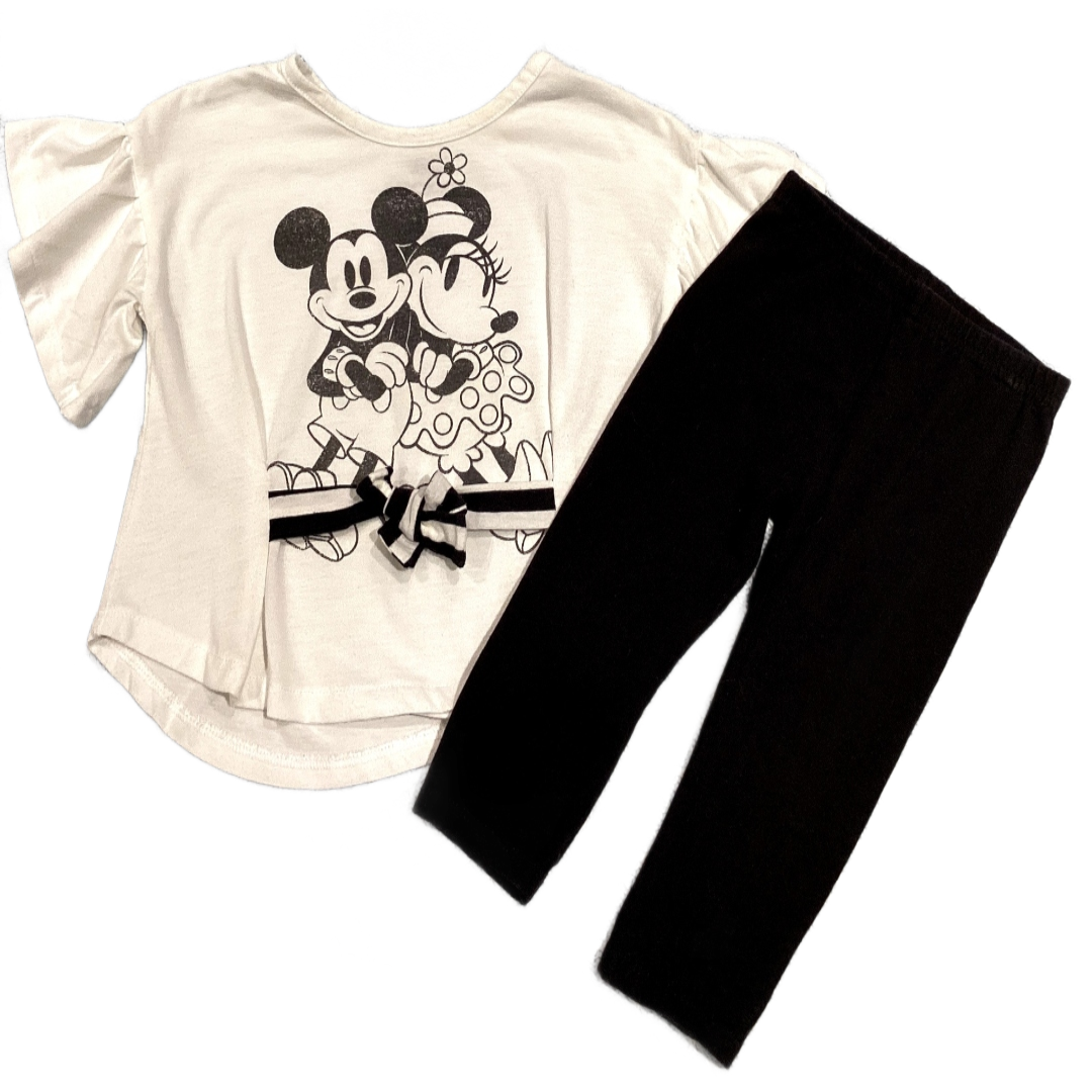 2T Girls Disney Junior White/Black Mickey and Minnie Shirt, Garanimals Leggings