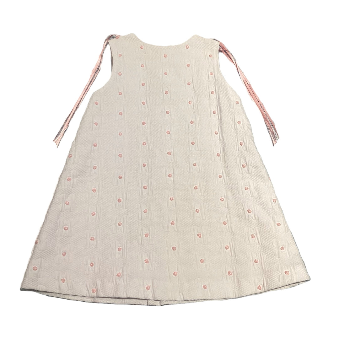 9-12 Girls Luvi Me Quilted White Dress w/Pink Flowers and Lace Bows