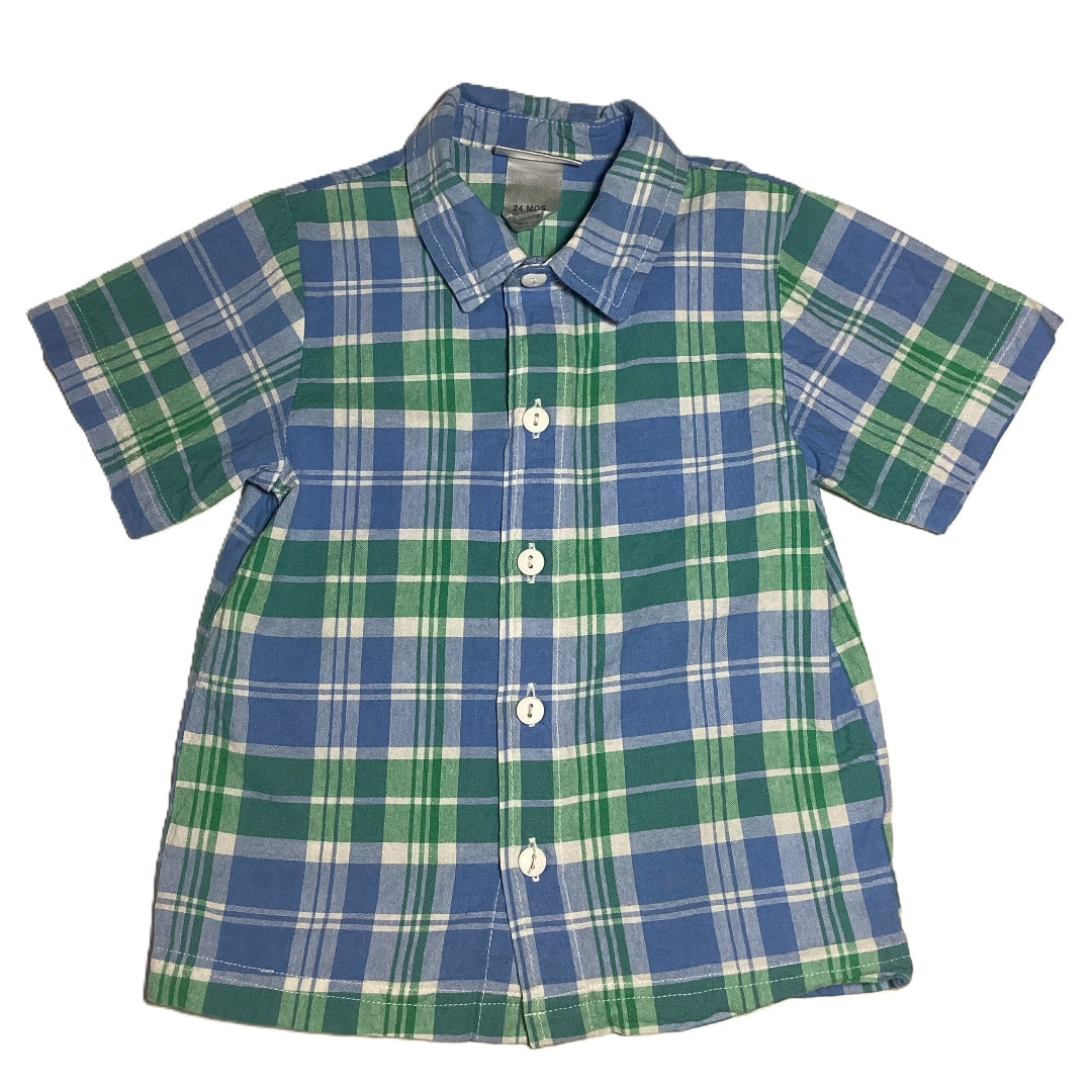 18-24 Boys Babyworks Light Blue/Green Plaid Button Down