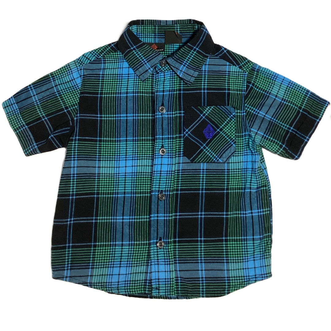 18-24 Boys Swiss Cross Black/Green/Blue Plaid Button Down