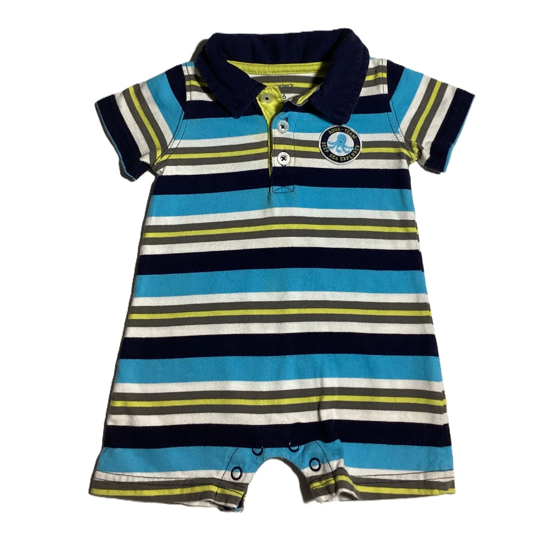 3-6 Boys Carter's Blues and White Stripe Aqua Adventurer Romper
