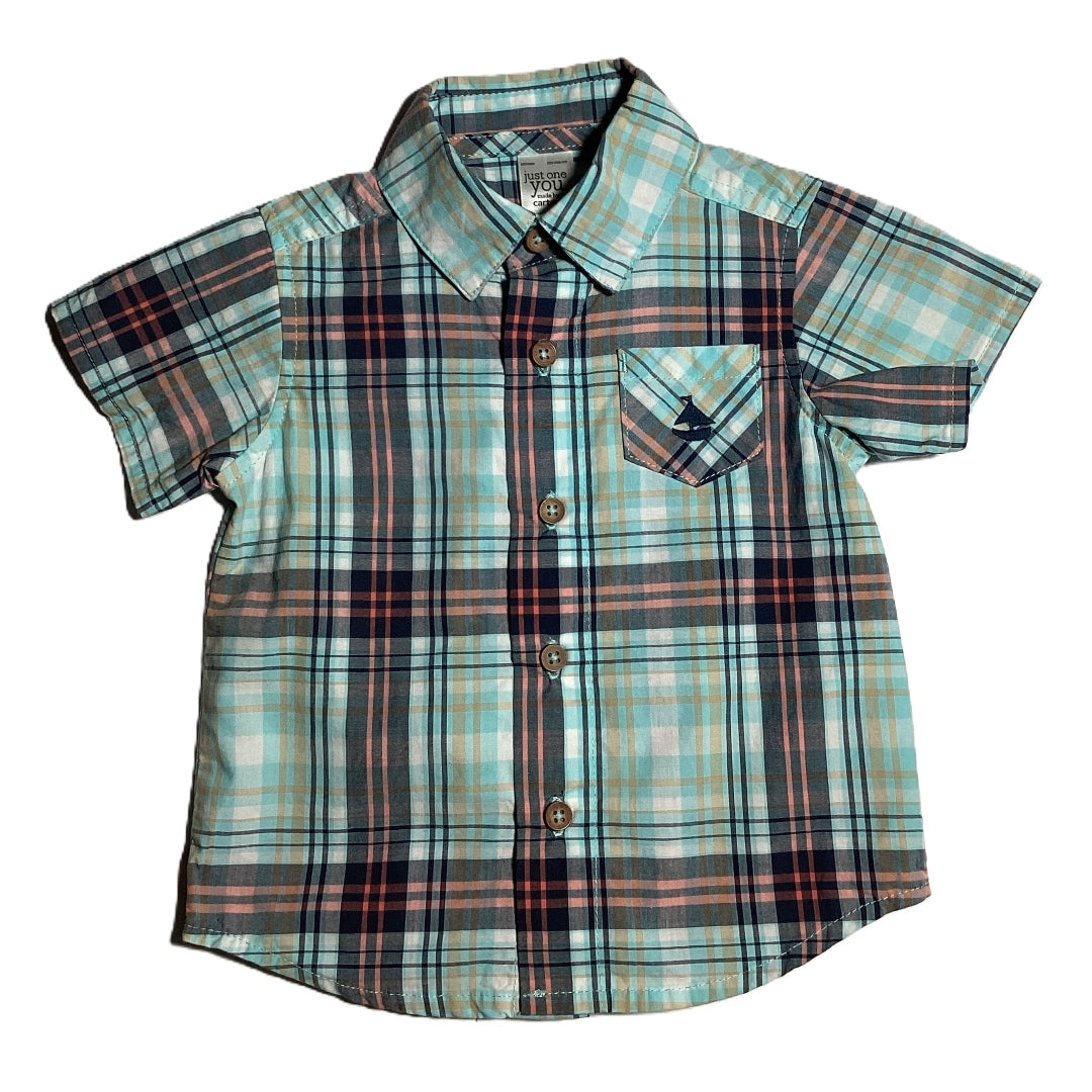 3-6 Boys Just One You Teal Plaid Shirt