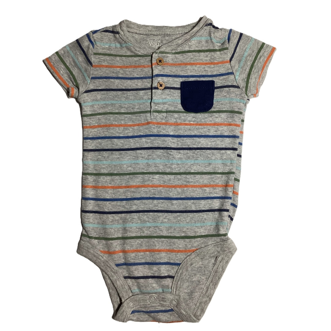 3-6 Boys Just One You Gray Button Onesie w/Stripes