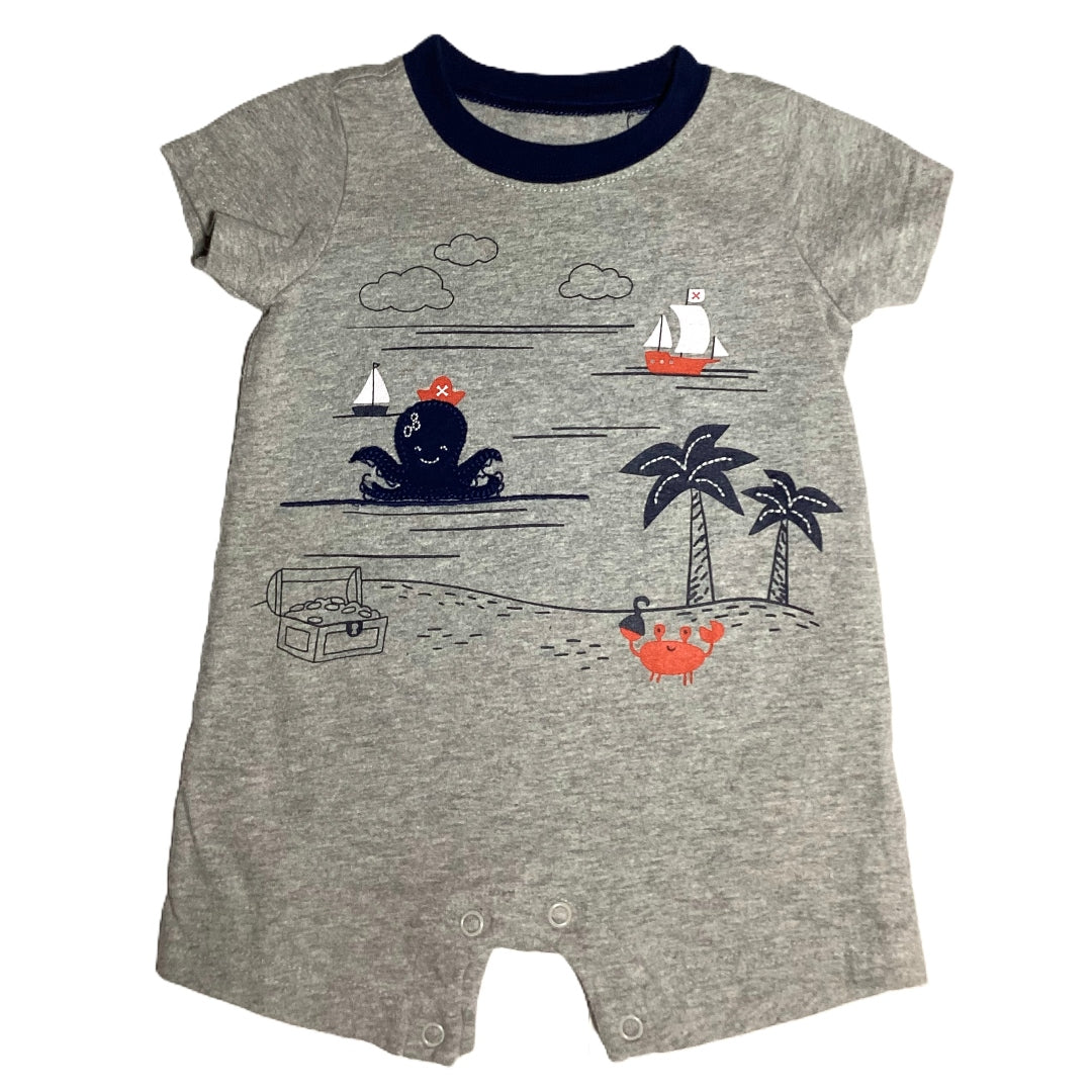 3-6 Boys Child of Mine Gray Romper w/Beach Scene