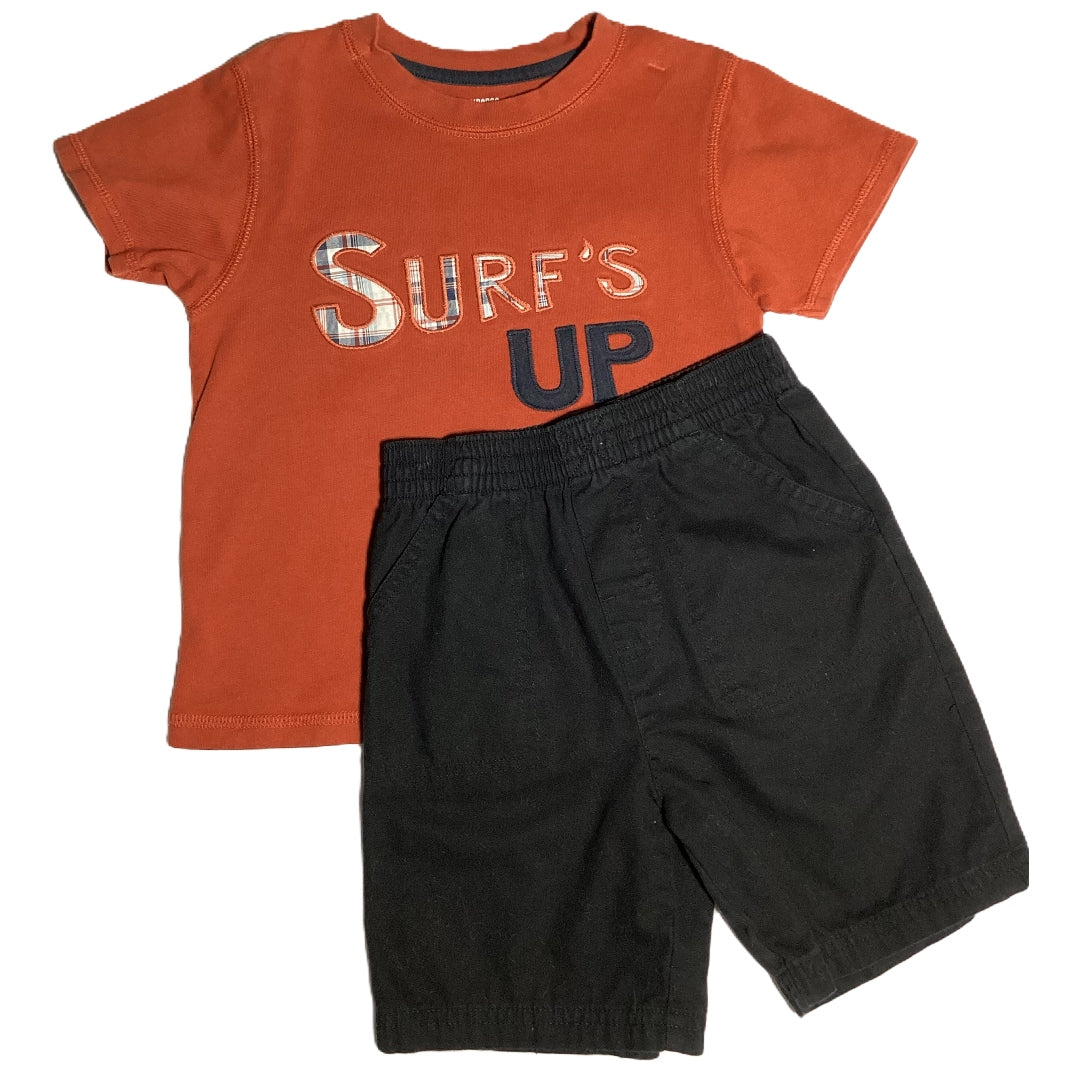 3T Boys Gymboree Terra Cotta Surf's Up Tshirt, Garanimals Black Shorts