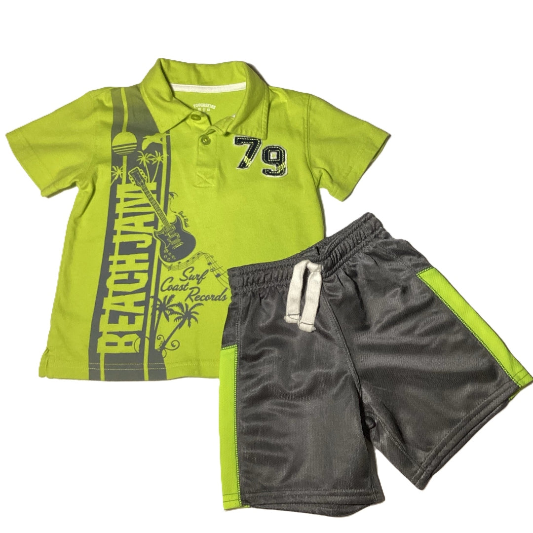 18-24 Boys Toughskins Neon Green Beach Jam Shirt, Carter's Sport Shorts