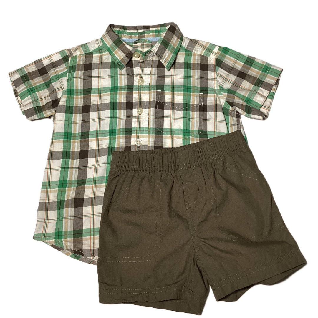 18-24 Boys The Children's Place Brown/Green Plaid Button Down, Carter's Shorts