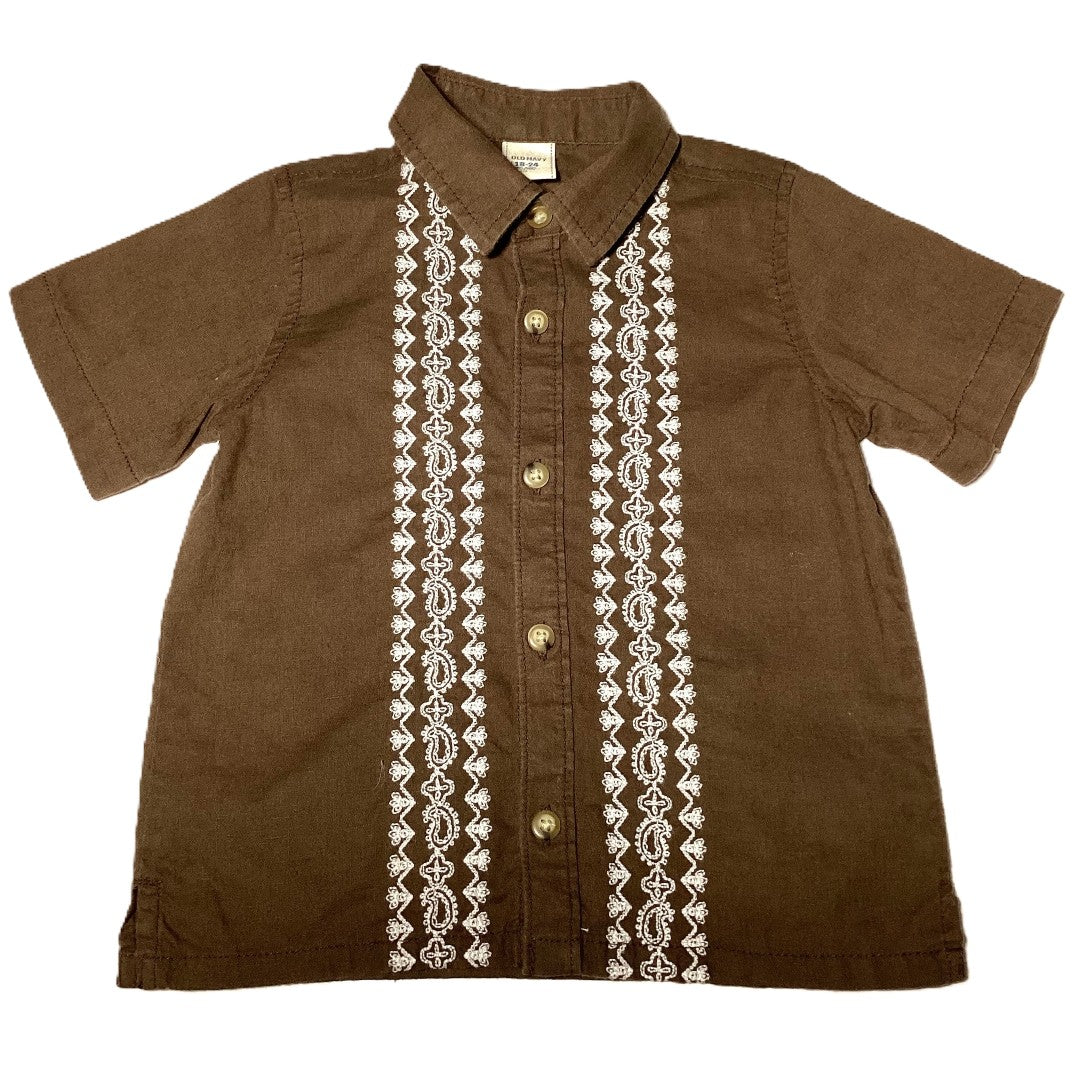 18-24 Boys Old Navy Brown Button Down w/Paisley Embroidery