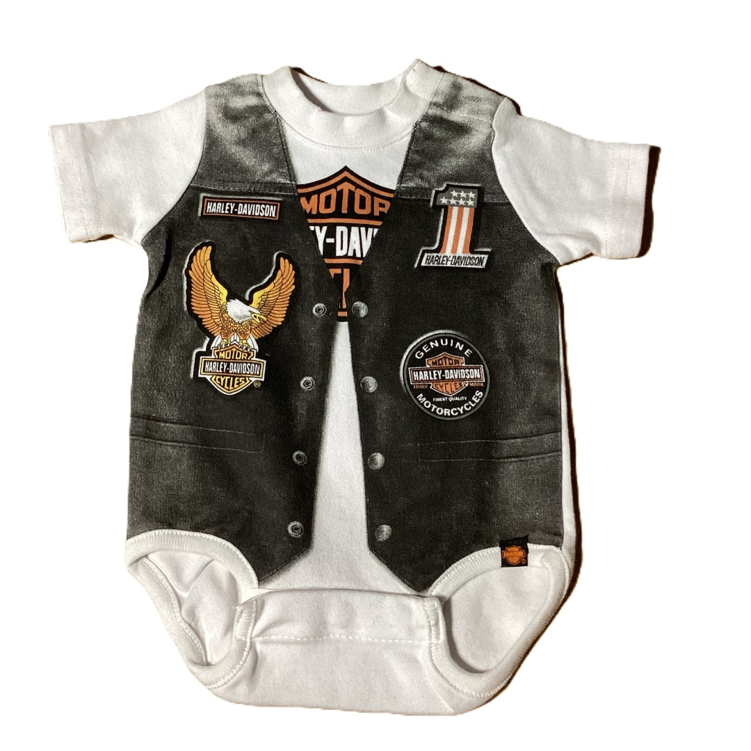 0-3 Boys Harley Davidson Onesie w/Built In Biker Vest