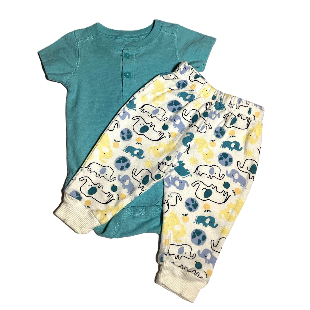 0-3 Boys Jumping Beans Aqua Button Down Onesie, Chick Pea Pants