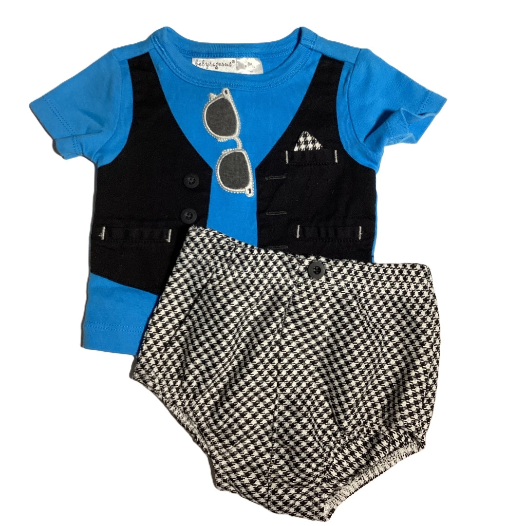 0-3 Boys Babyrageous Stylish Dude Onesie, Houndstooth Bottoms