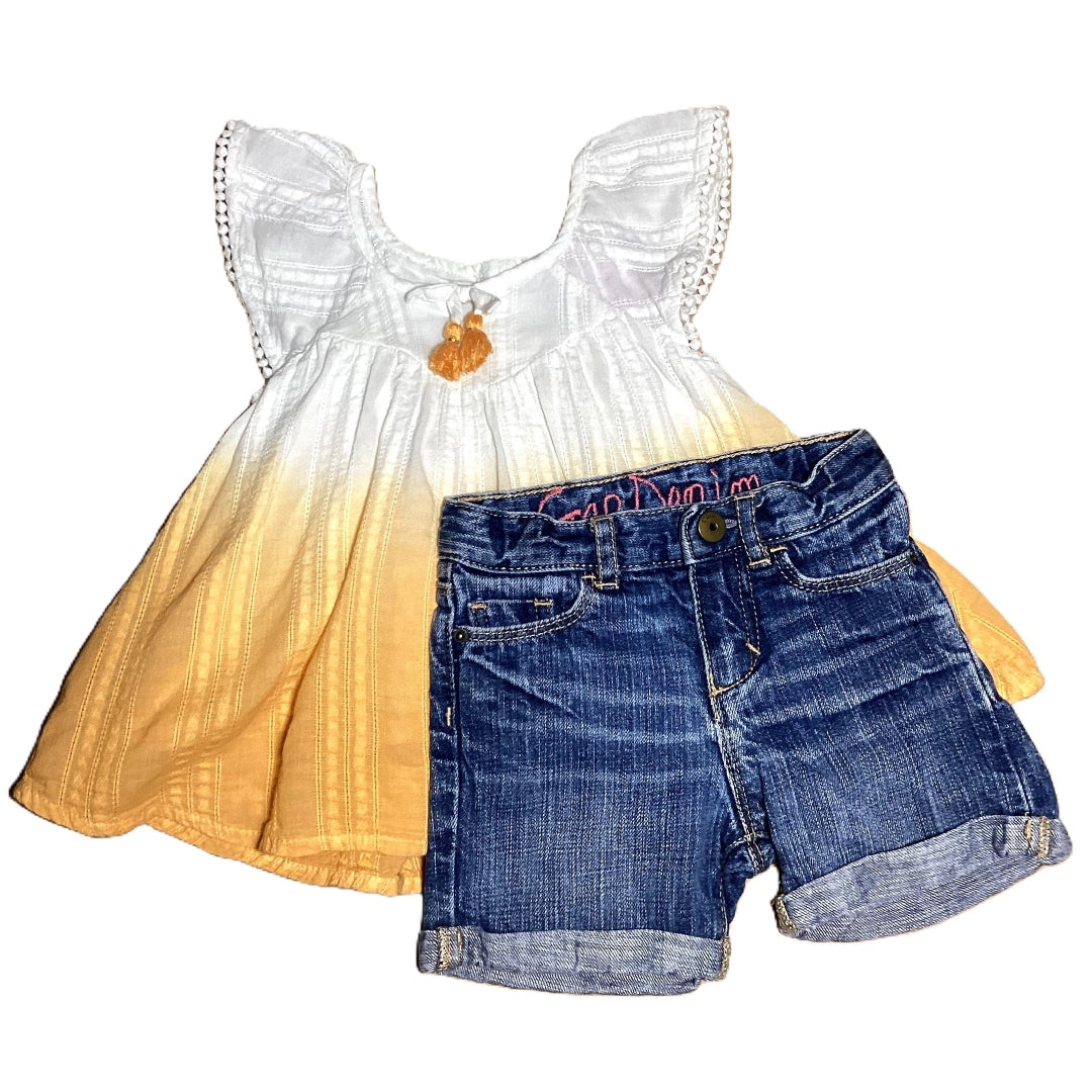 12-18 Girls Tommy Bahama White/Dark Yellow Ombre Shirt, Baby Gap Denim Shorts