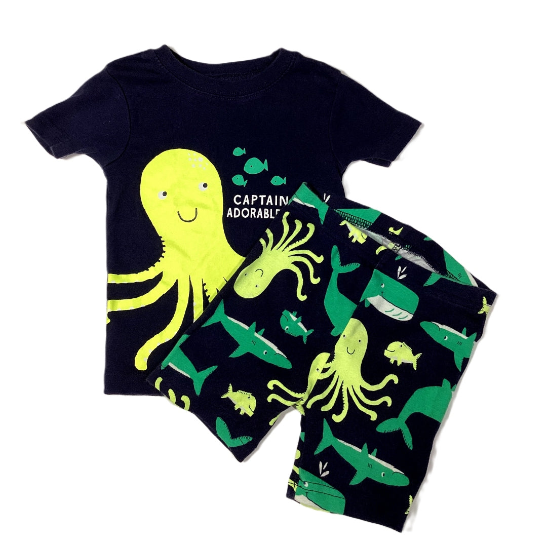 12-18 Boys Carter's Blue 2 Piece Captain Adorable Pajamas w/Octopus