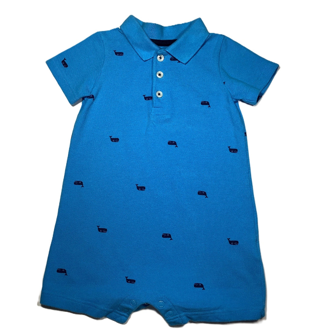 12-18 Boys Carter's Blue Polo Romper w/Whales