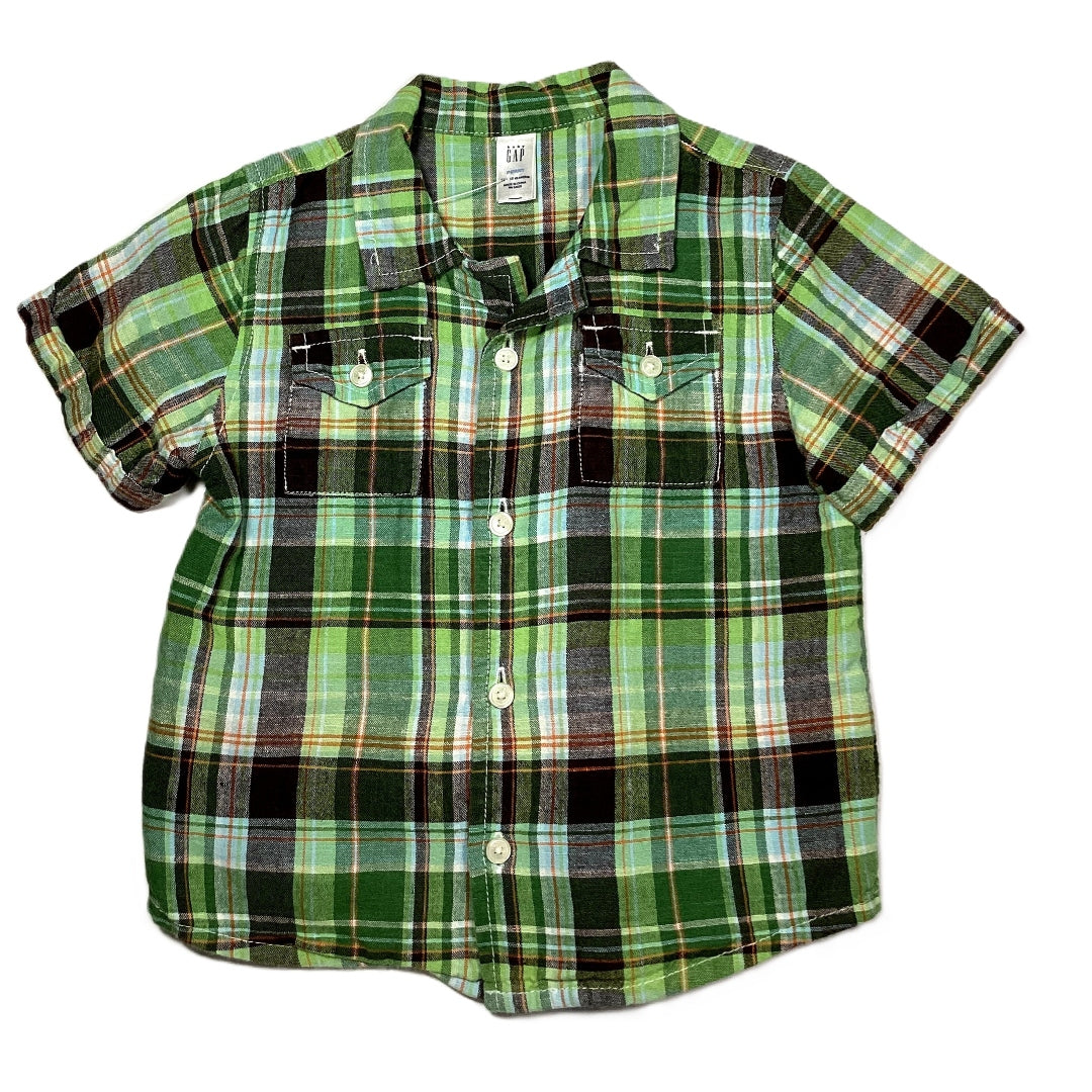 12-18 Boys Baby Gap Green/Brown Plaid Button Down
