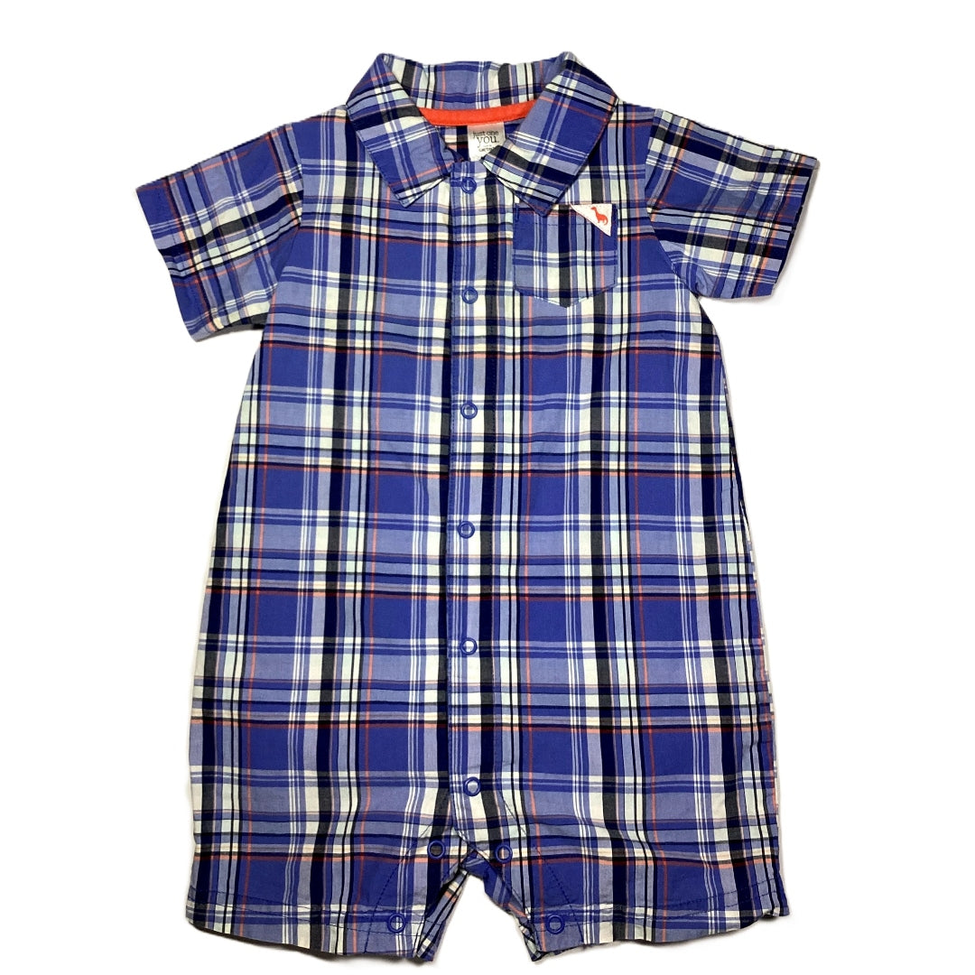 12-18 Boys Just One You Blue Plaid Collared Romper