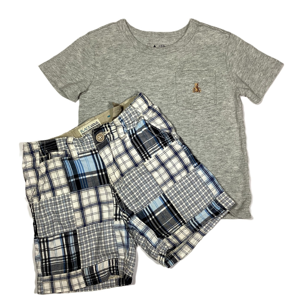18-24 Boys Baby Gap Gray Pocket Tshirt, The Children's Place Madras Shorts