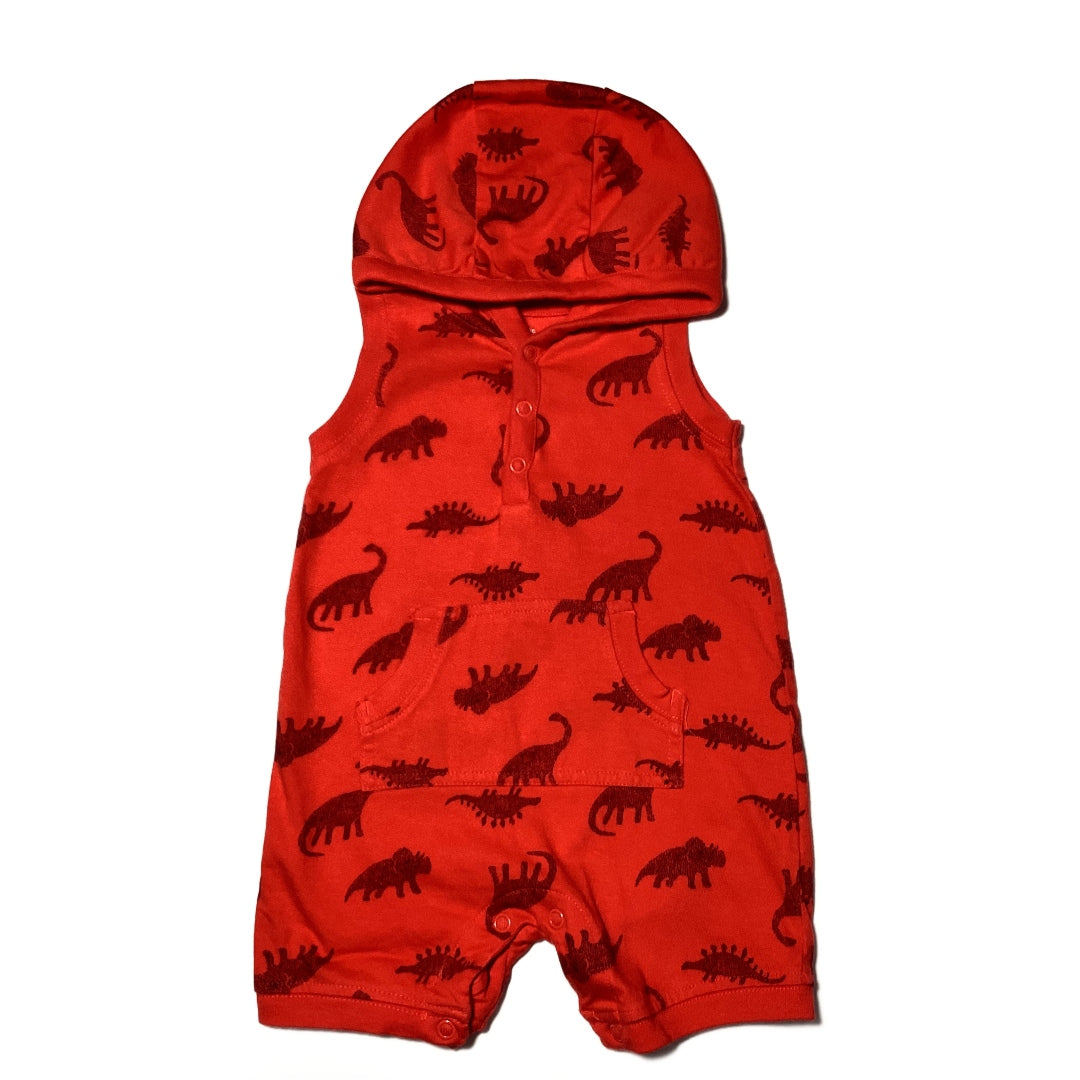 3-6 Boys Just One You Red Hooded Romper w/Dinosaurs