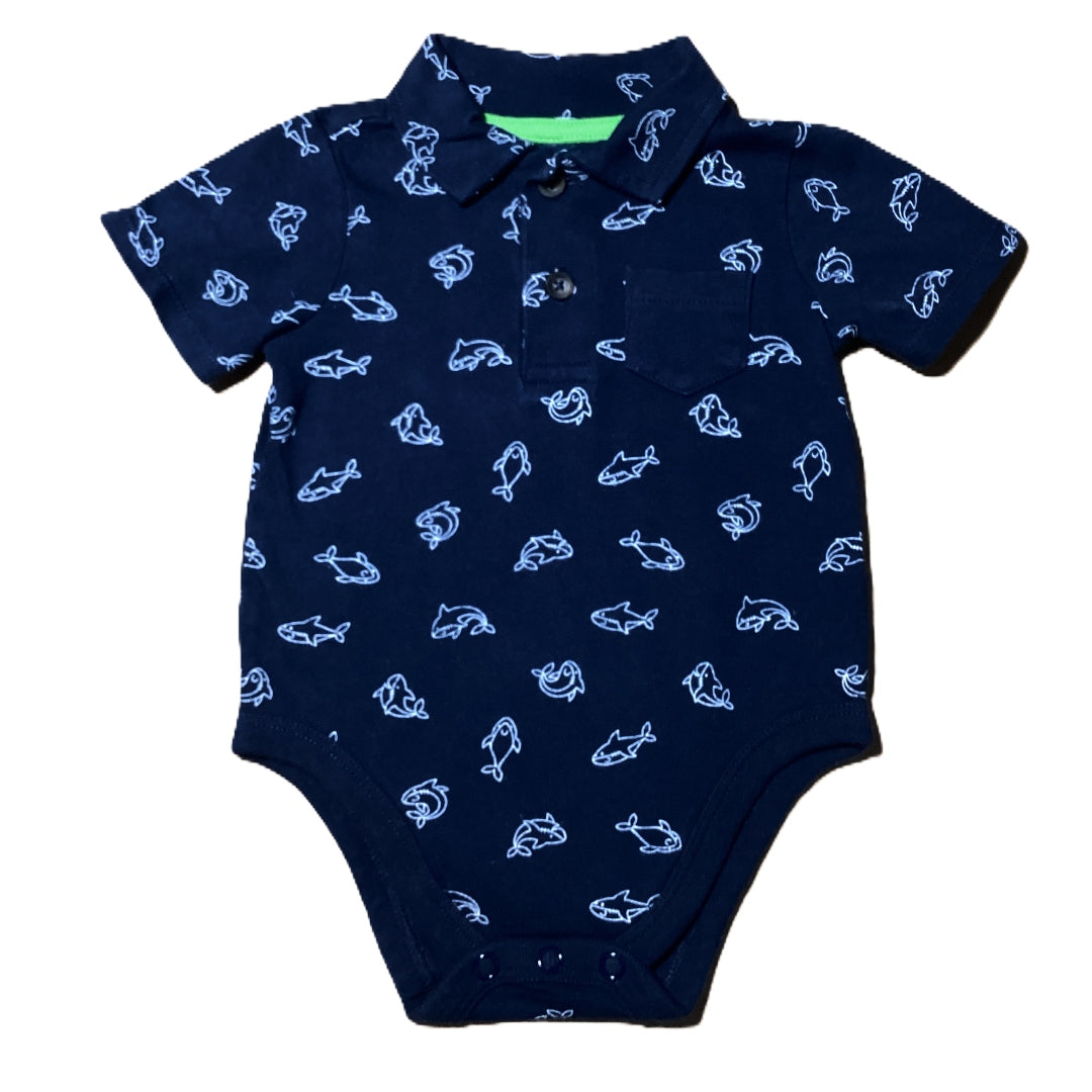 3-6 Boys Garanimals Navy Collared Onesie w/Orcas