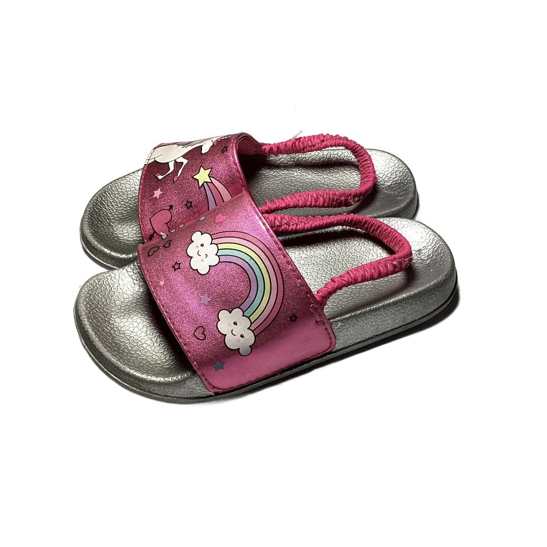Size 9/10 Glitter Silver and Pink Slides