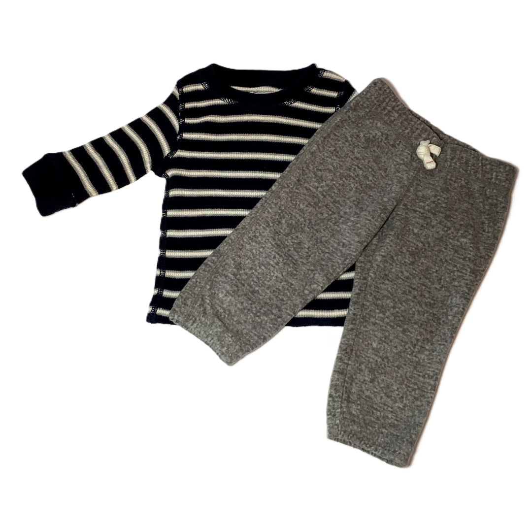 9-12 Boys Place Navy/White/Gray Waffle Long Sleeve, Carter's Fleece Joggers